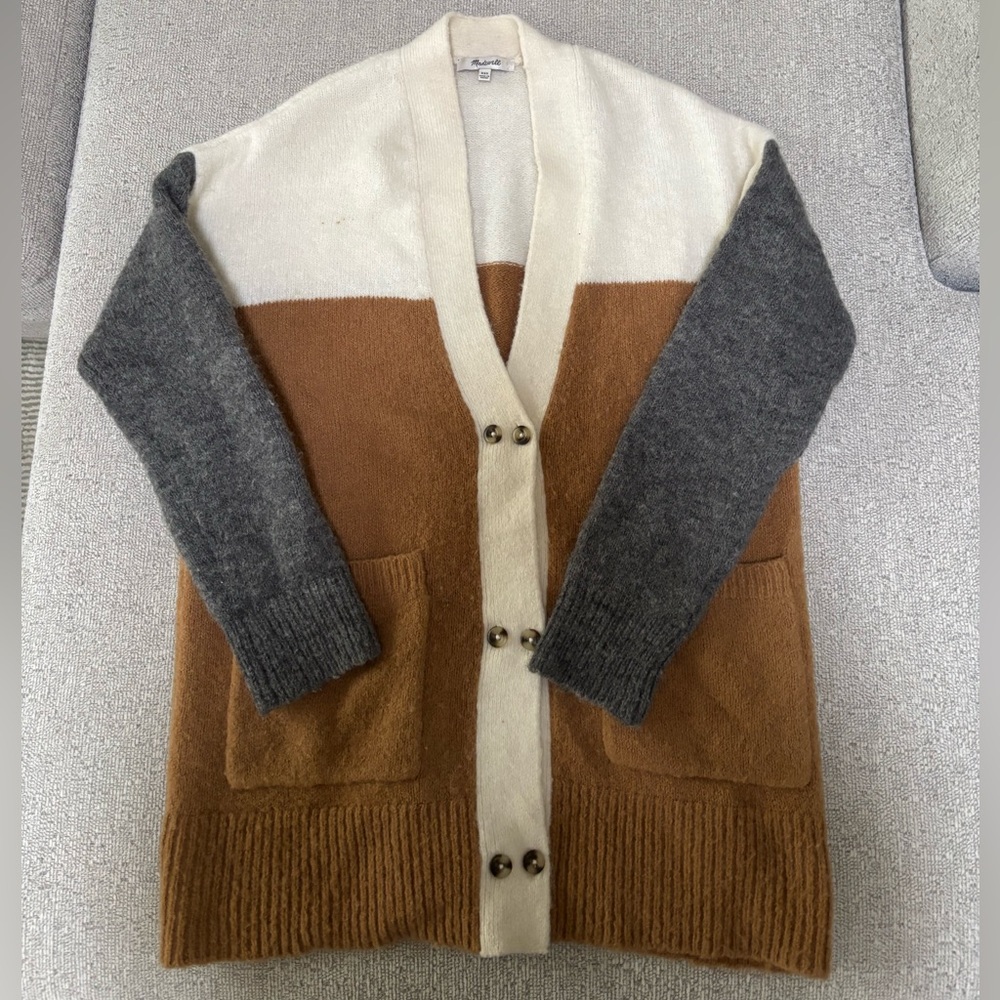 Madewell Cream and Gray Cardigan Sweater